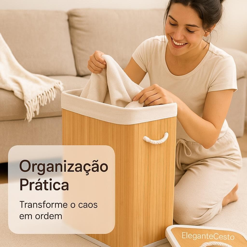 Cesto Organizadores Bambu 70L Armazenamento Elegante Casa