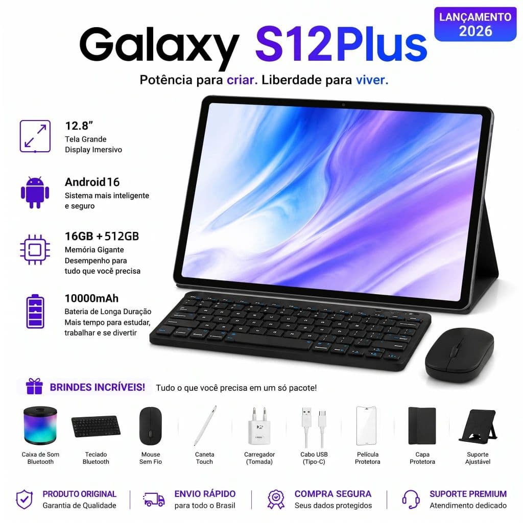 Galaxy S12Plus Tablet 12.8" 2K FHD+|16GB RAM + 512GB ROM |Android 15| 2K screen 32MP + 58MP cameras 10000mAh battery 5G