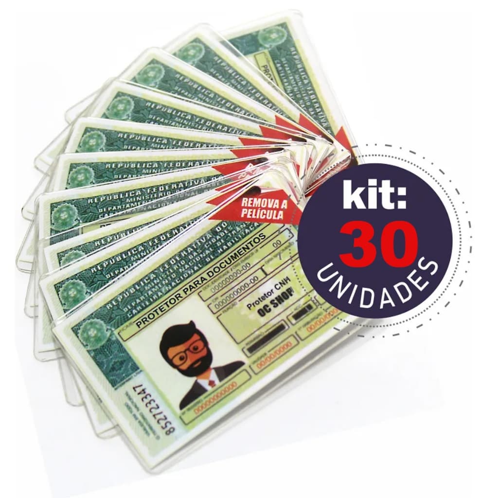 Kit 30 Porta CNH Transparente PETG Protetor para Carteira de Habilitação Premium