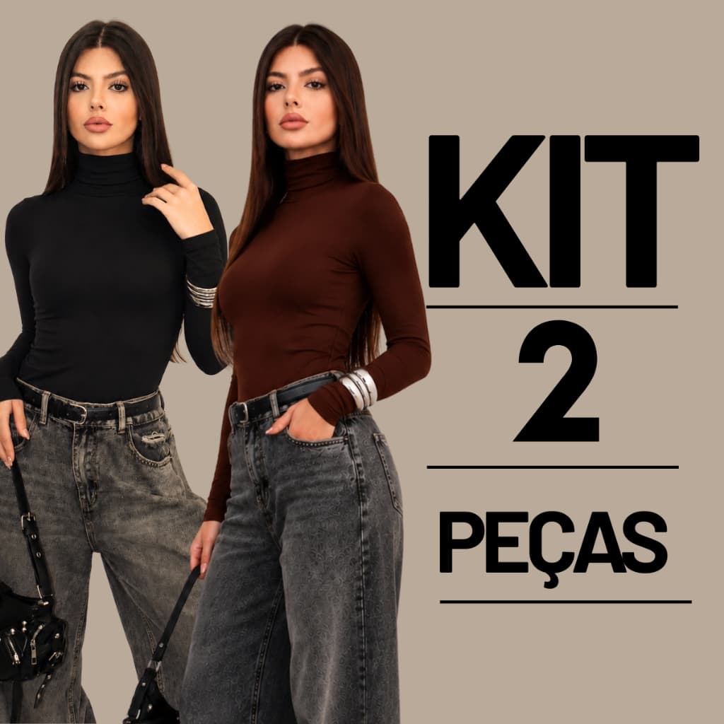 KIT 2 Blusas Cacharrel Manga Longa Gola Alta Suplex Feminina Suplex Segunda Pele
