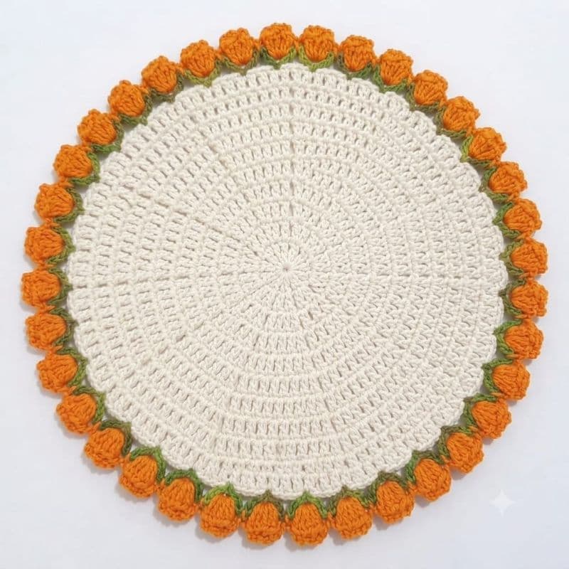 Sousplat Tulipa Crochê, Jogo Americano, Mesa Posta.35cm