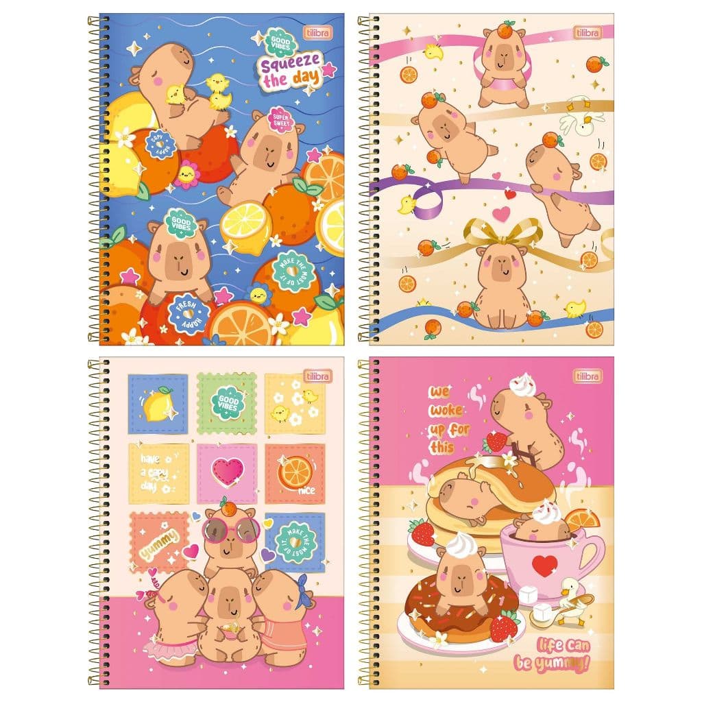 Caderno Universitário Espiral Capivaras Capy Club 1 Matéria 80 Folhas 20 x 27,5 cm  - Tilibra