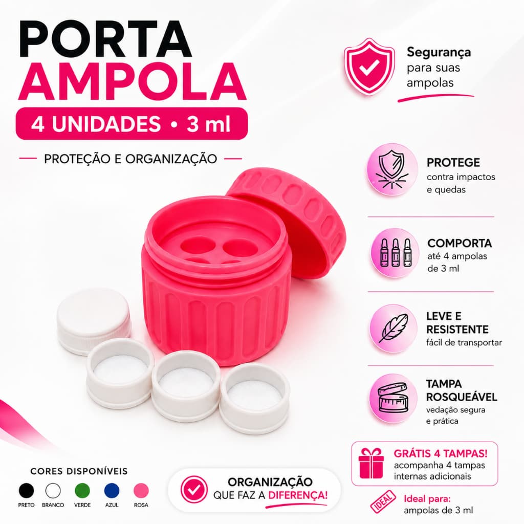 Porta Ampolas TG Tirzec Lipoless Monjauro Tirzepatida  Vial Peptídeo 3 ml 4 Unid Organização, Proteção e Praticidade