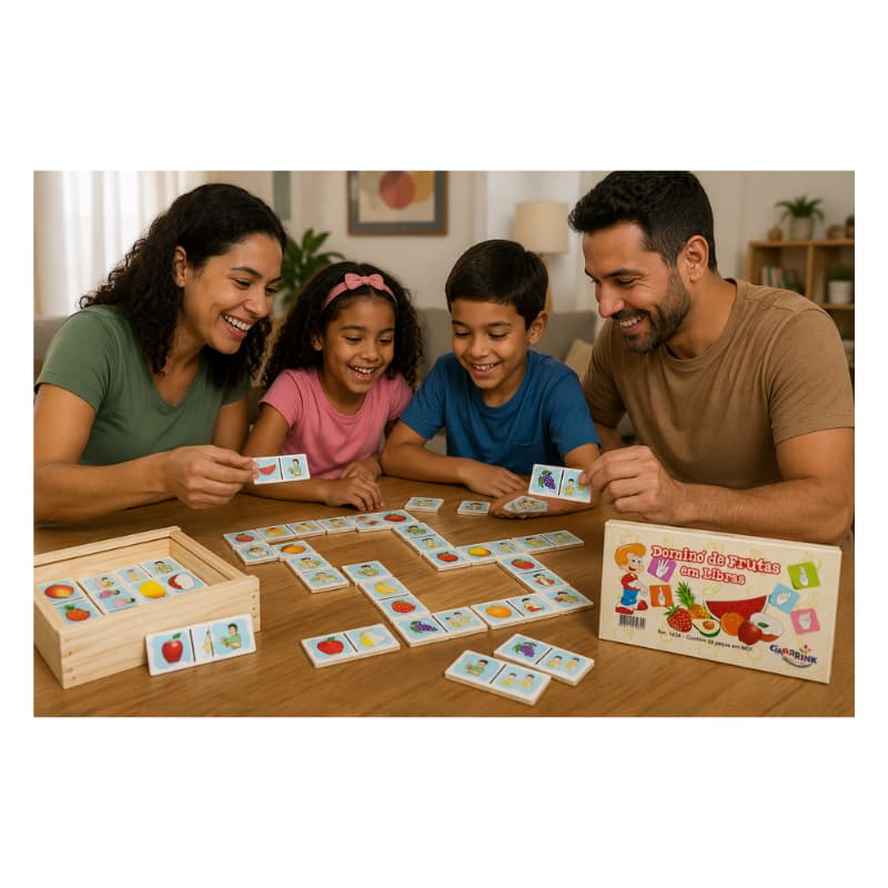 Dominó de Frutas em Libras 28 Peças em MDF | Jogo Educativo Infantil Língua Brasileira de Sinais