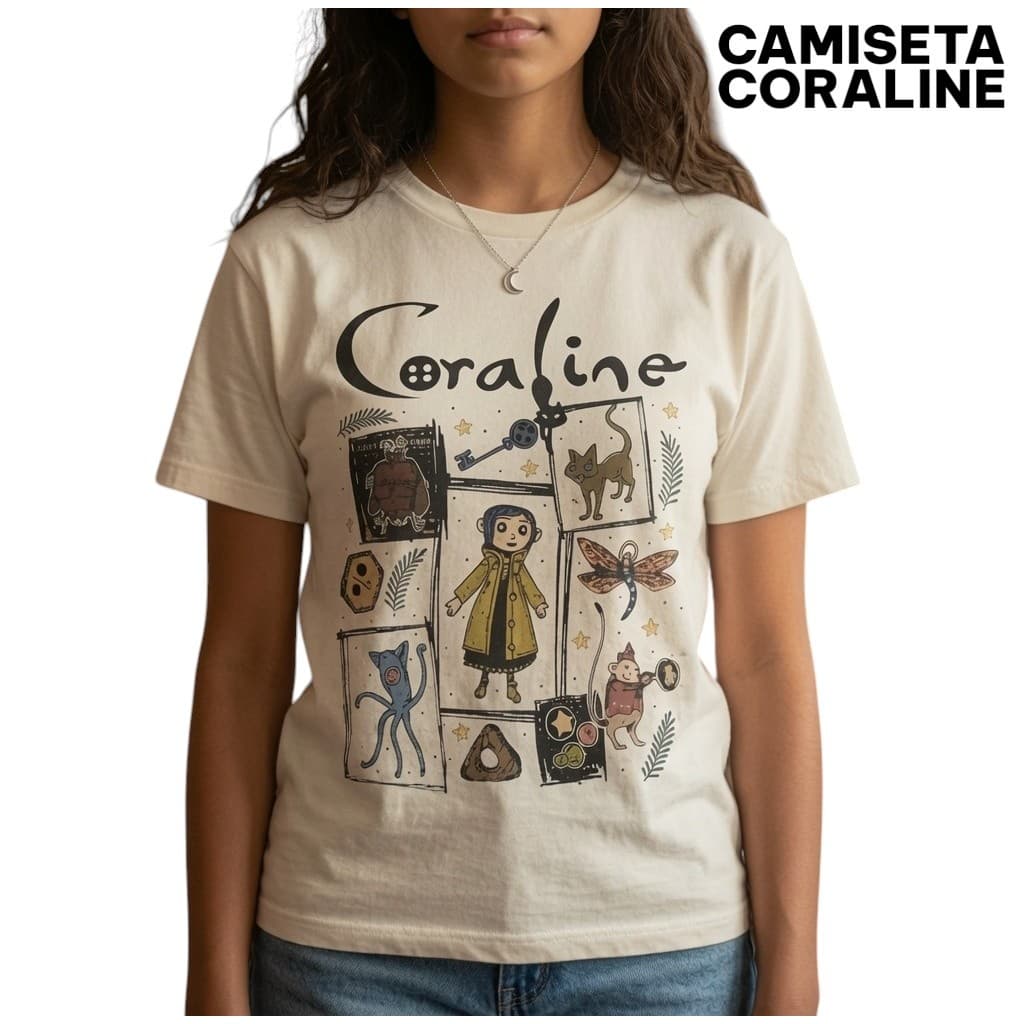 Camiseta Feminina  Desenho Coraline Unissex  Filme StreetWear Premium 100% Algodão Envio Imediato
