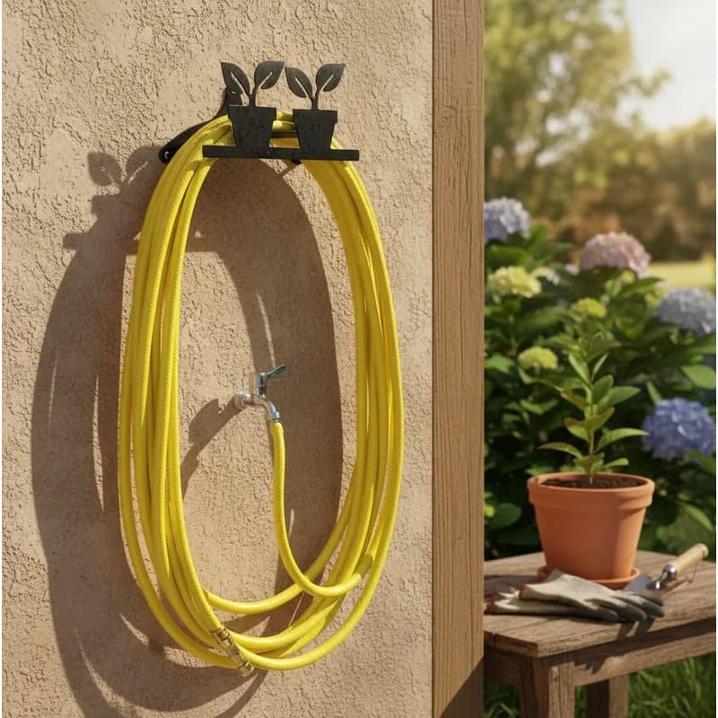SUPORTE ENROLAR MANGUEIRA JARDIM  MODELO  2 VASOS PRETO- EM AÇO