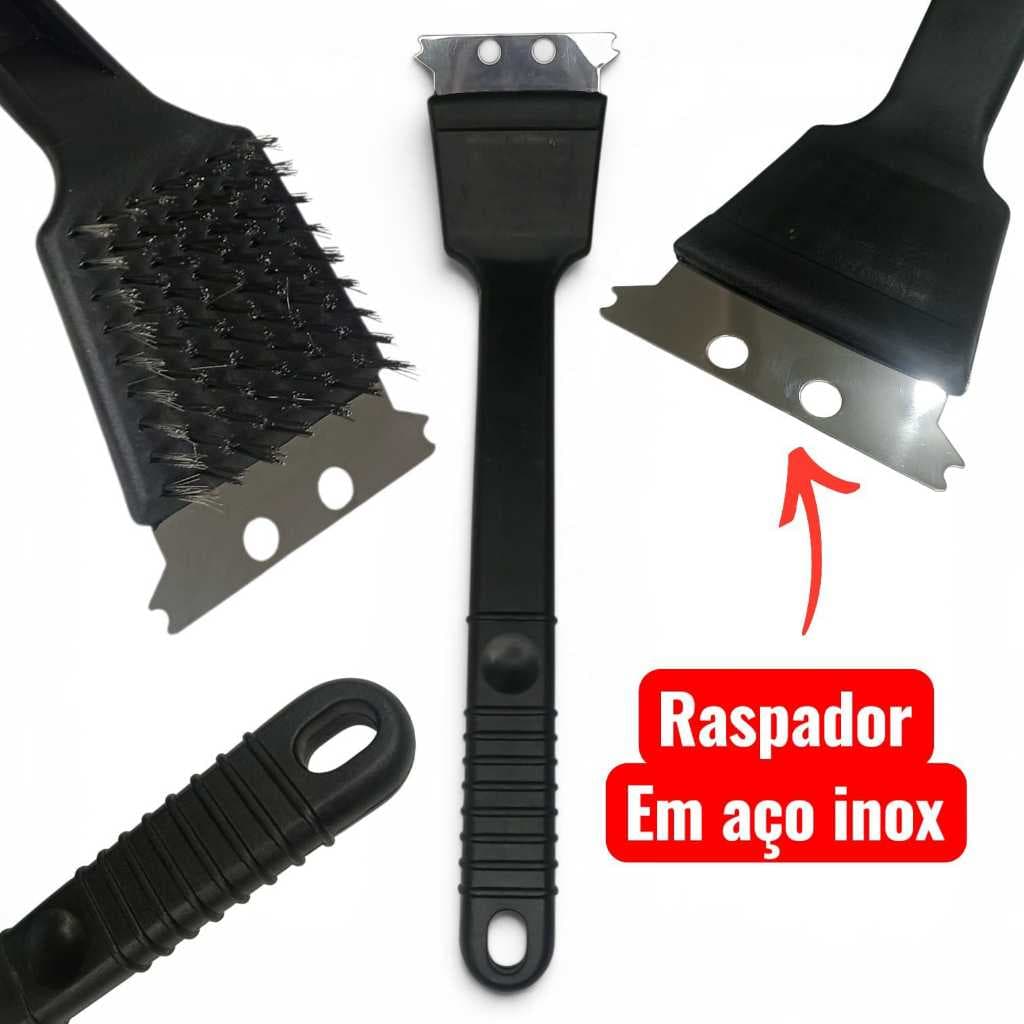 Escova Limpa Grelha Original Line Churrasqueira Aço Inox com Raspador 30cm Escova para Limpeza de Grill e Chapa