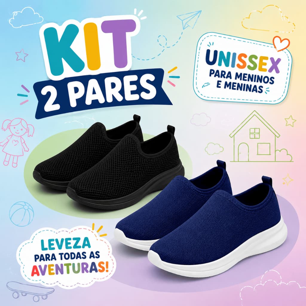 Combo 2 Pares Tênis Infantil Casual Confortável Menino Menina Escolar Leve Respirável Antiderrapante