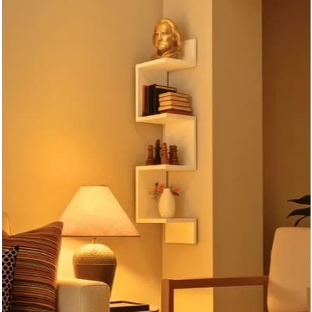 Prateleira Decorativa Zig Zag MDF 80x20 cm Nicho de Parede Branco para Sala Quarto Escritório Moderno