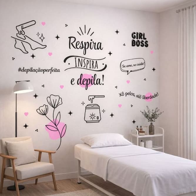 Adesivo De Parede Epilação Studio Depilação Completo Frases Respira Depila Estética Em Vinil