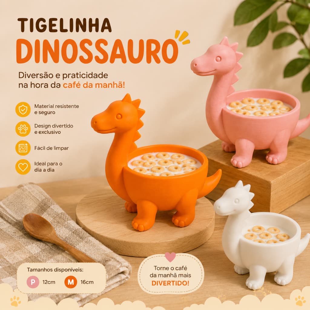 Tigela Dinossauro Infantil - Prato Bacia - Cozinha Kids Decoração Presente Bowl