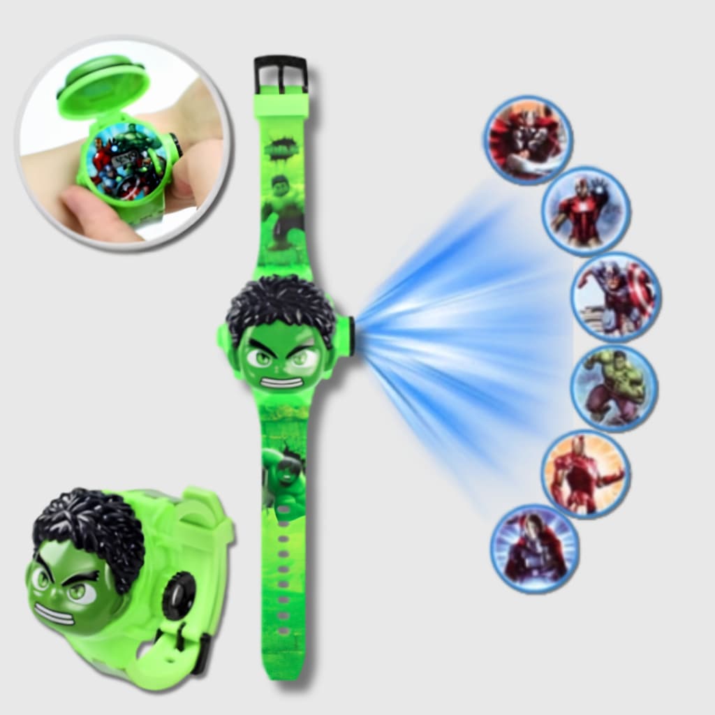 Relógio Infantil Para Criança Digital Do Incrível Hulk + Projetor De Imagens 3d Na Parede Teto Chão