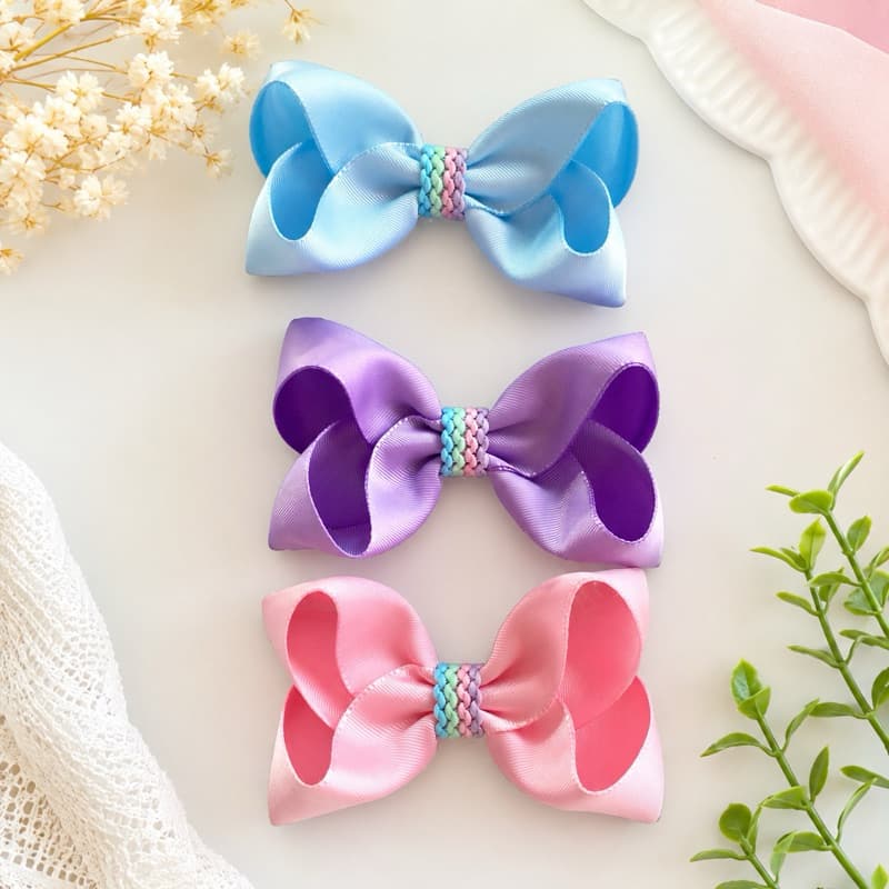 kit 3 Laços Infantil Boutique Luxo – Cores Candy | Presilha Bico de Pato | laço grande