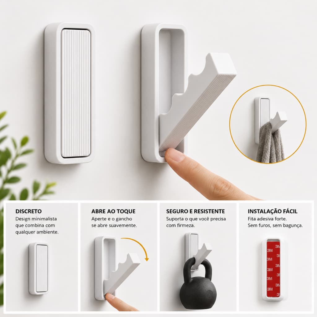 Gancho Suporte Adesivo Dobravel Retratil Multiuso Porta Toalha Porta Fone Organizador de Parede Alta Resistencia Premium