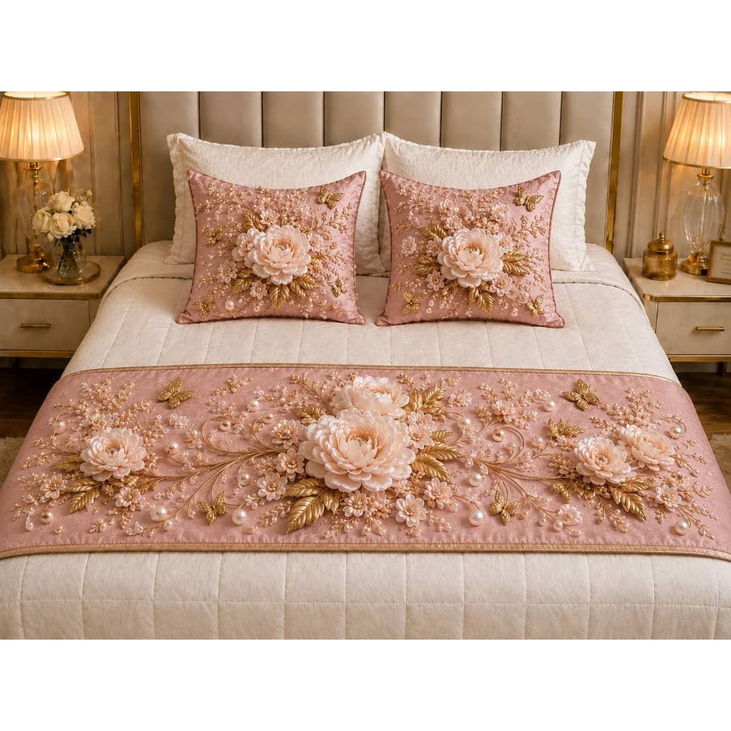Kit Peseira 3 Peças Luxo Estampada 2 Capas de Almofadas Decorativas Sublimada 3D