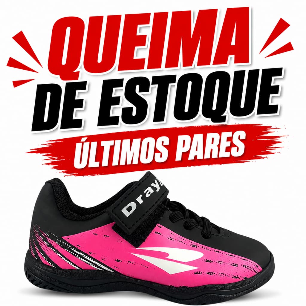 Chuteira Futsal Drayzinho 5501 Preto-Pink Infantil Original Unissex Fechamento com velcro