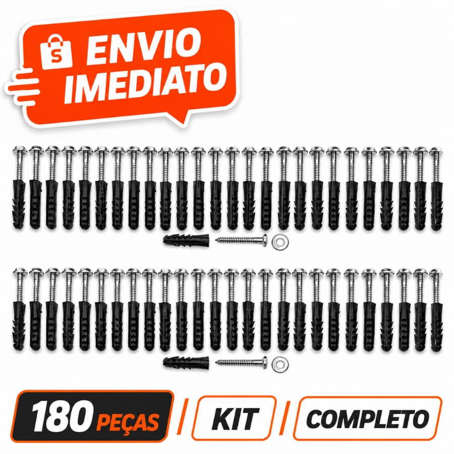 KIT 180 Peças Parafuso Sextavado + Bucha Plástica Gazzopar 1/4x50mm e 3/16x45mm ZINCADO