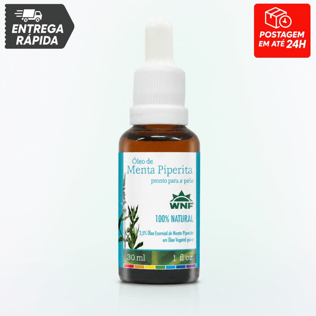 Óleo de Menta Piperita WNF Pronto para Pele 30ml 100% Natural Hortelã Pimenta Facial Corporal