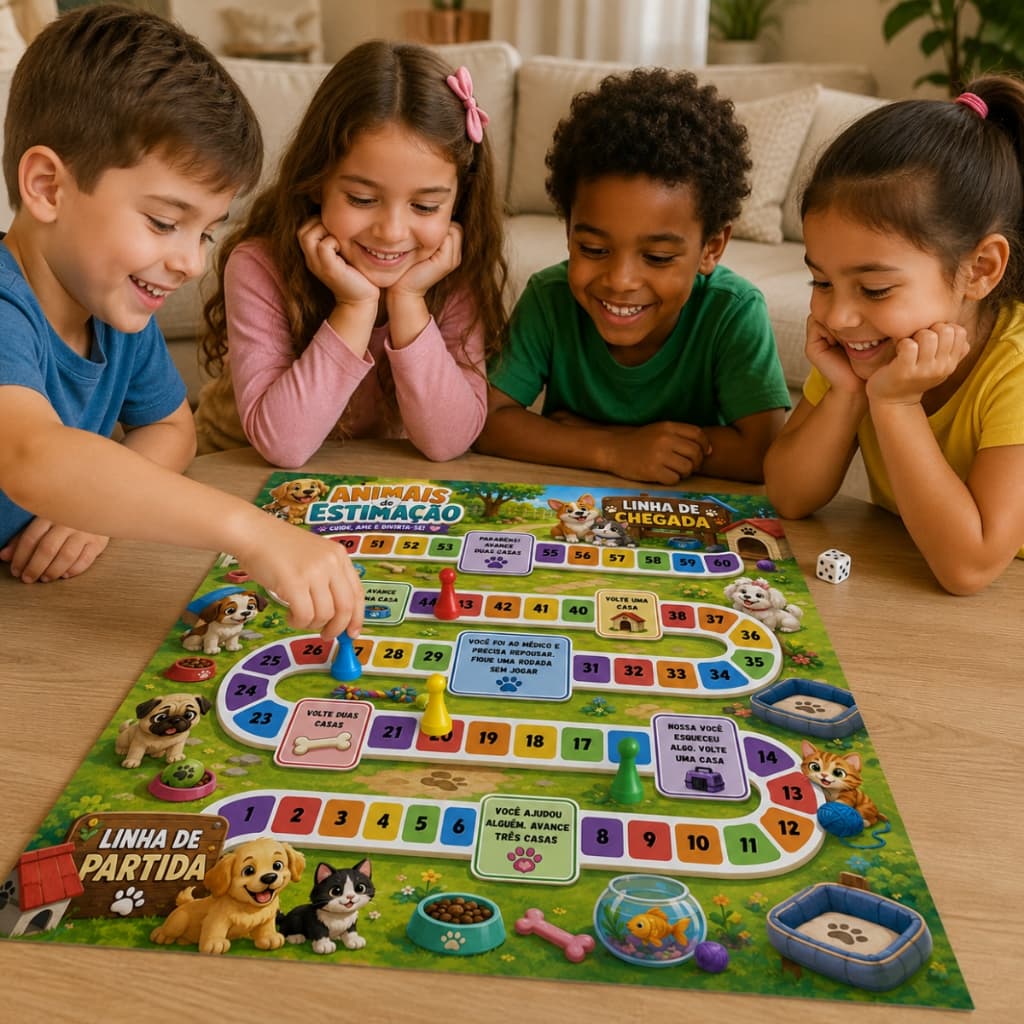 Jogo De Tabuleiro Infantil Educativo Em Lona 45x45cm Com Dado E 4 Pinos Resistente