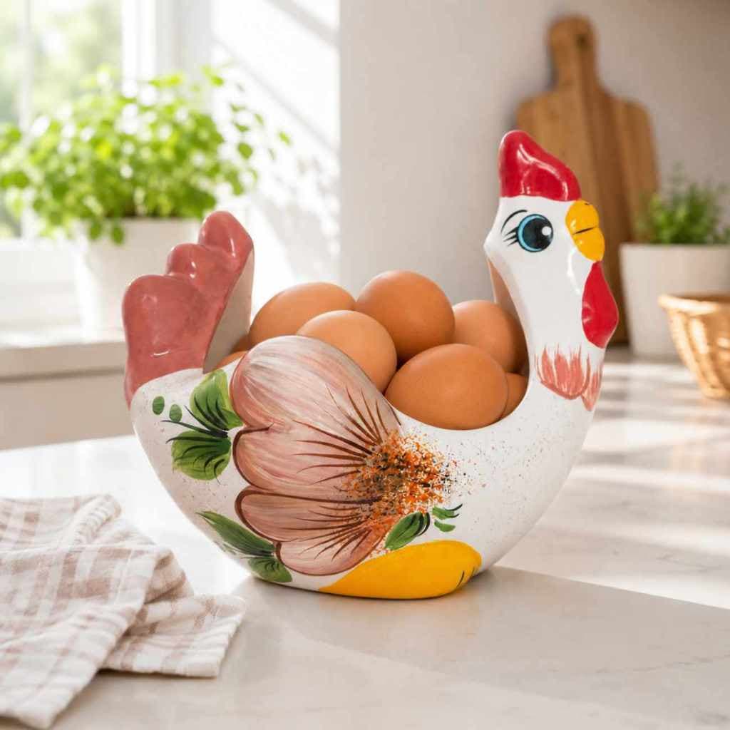 Galinha Porta Ovos em Cerâmica Pintado a Mão Balcão Mesa Arranjo Flores Utensílio Decorativo