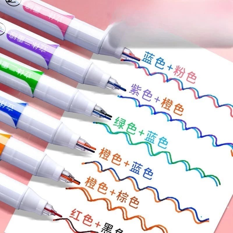 Caneta Two Lines Kit 6 Cores Traço Duplo Criativo Para Lettering Desenho Artesanato Planner Escola e Escritório
