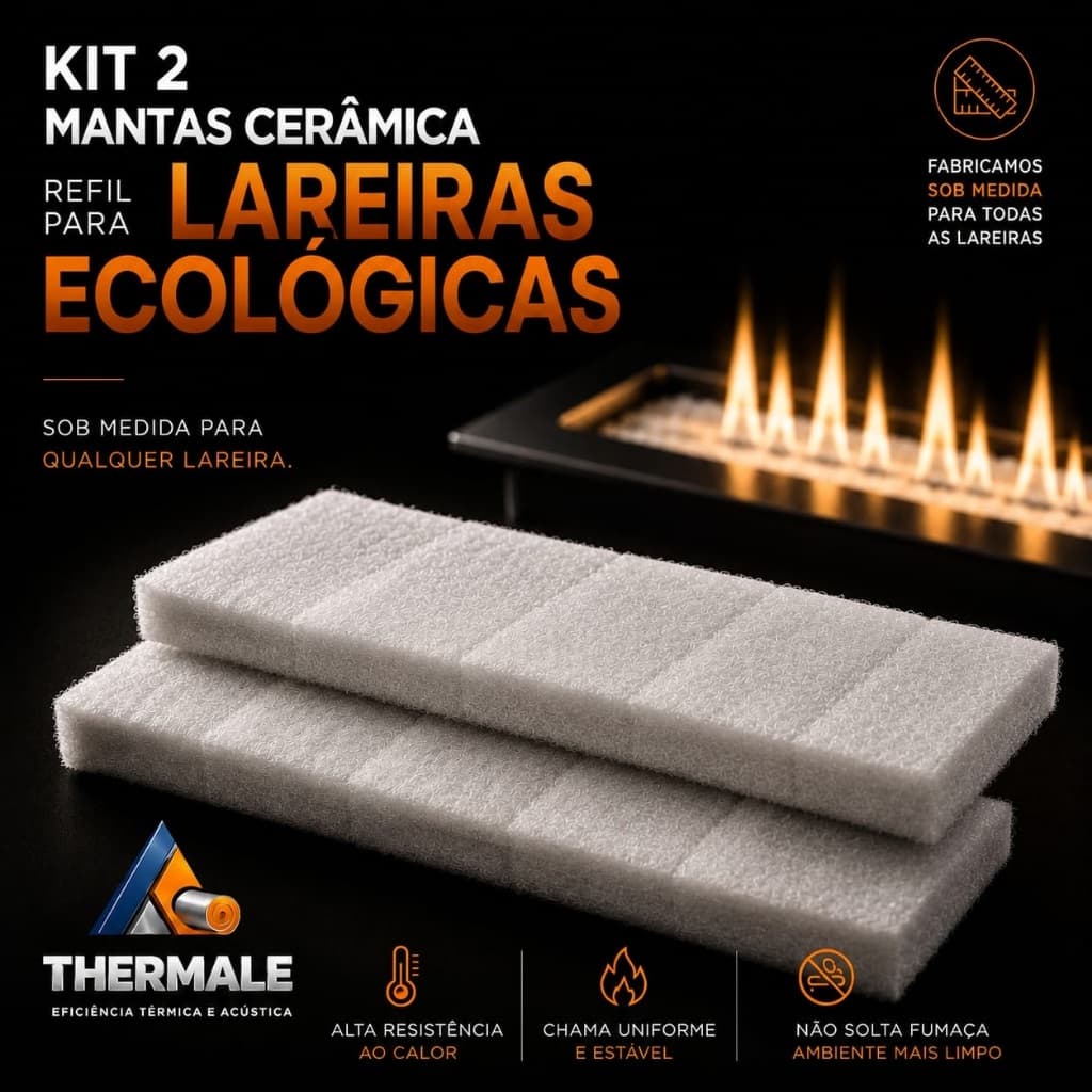 Kit 2 Mantas 300x150mm - Absorvente Cerâmica Refil Lareiras Ecológicas - Sem fumaça, mais econômica.