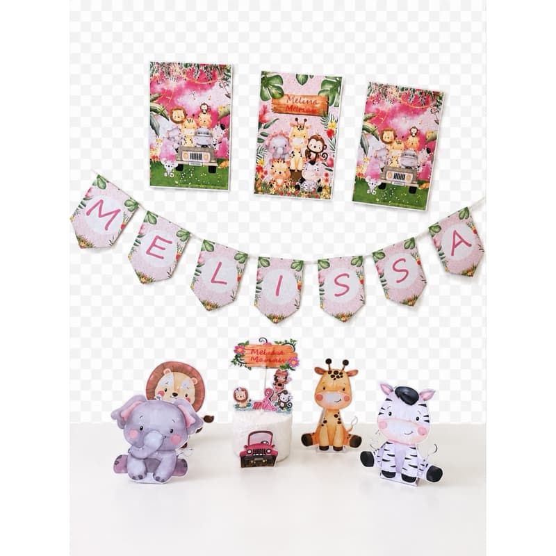 Kit Festa Safari Rosa Personalizado – Decoração Completa
