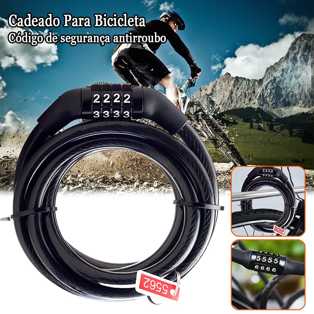 Cadeado com Senha Segredo Para Bike Moto Trava Tranca Anti Furto Corrente De Cabo De Aço Flexível