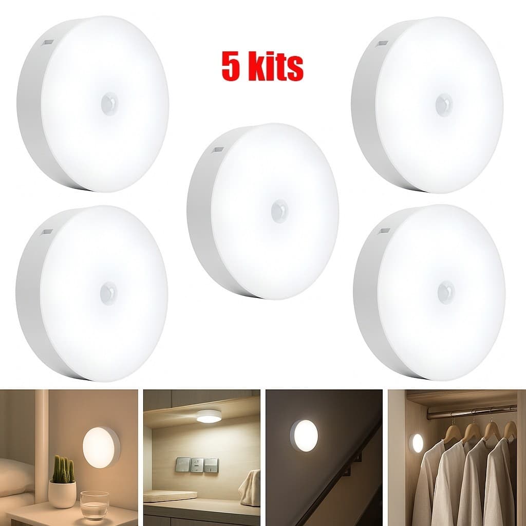 Kit 5 Luz Noturna LED Recarregavel com Sensor de Movimento e Imã, Branca Fria para Cabeceira