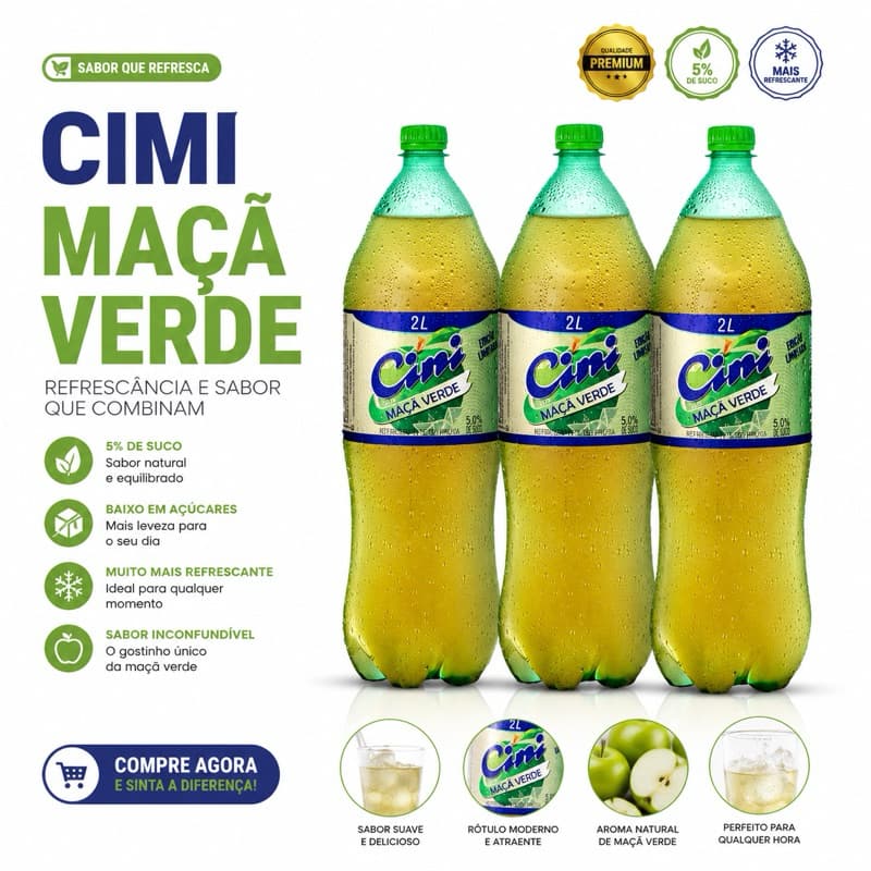 Refrigerante Maçã Verde 6 Litros em 3x de 2L Gasosa Cini Edição Limitada