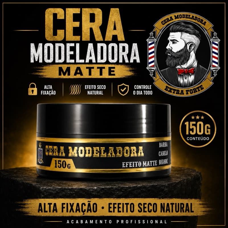 CERA MODELADORA MATTE 150G Alta Fixação • Efeito Seco Natural • Pomada Profissional