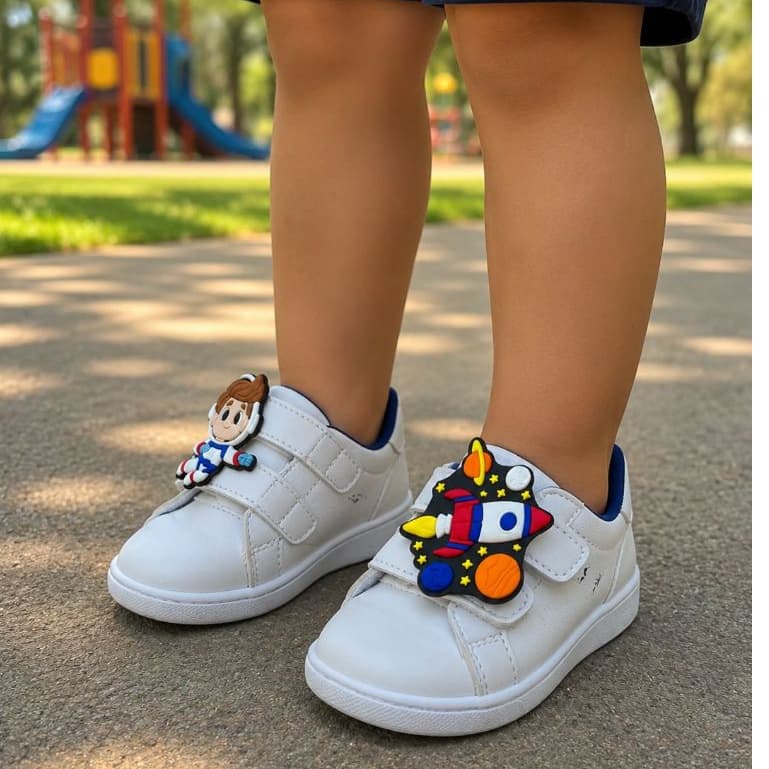 Tênis Infantil Masculino Astronauta Foguete Casual Confortável com Fechamento por Tiras Aderentes Sr. Bicudo