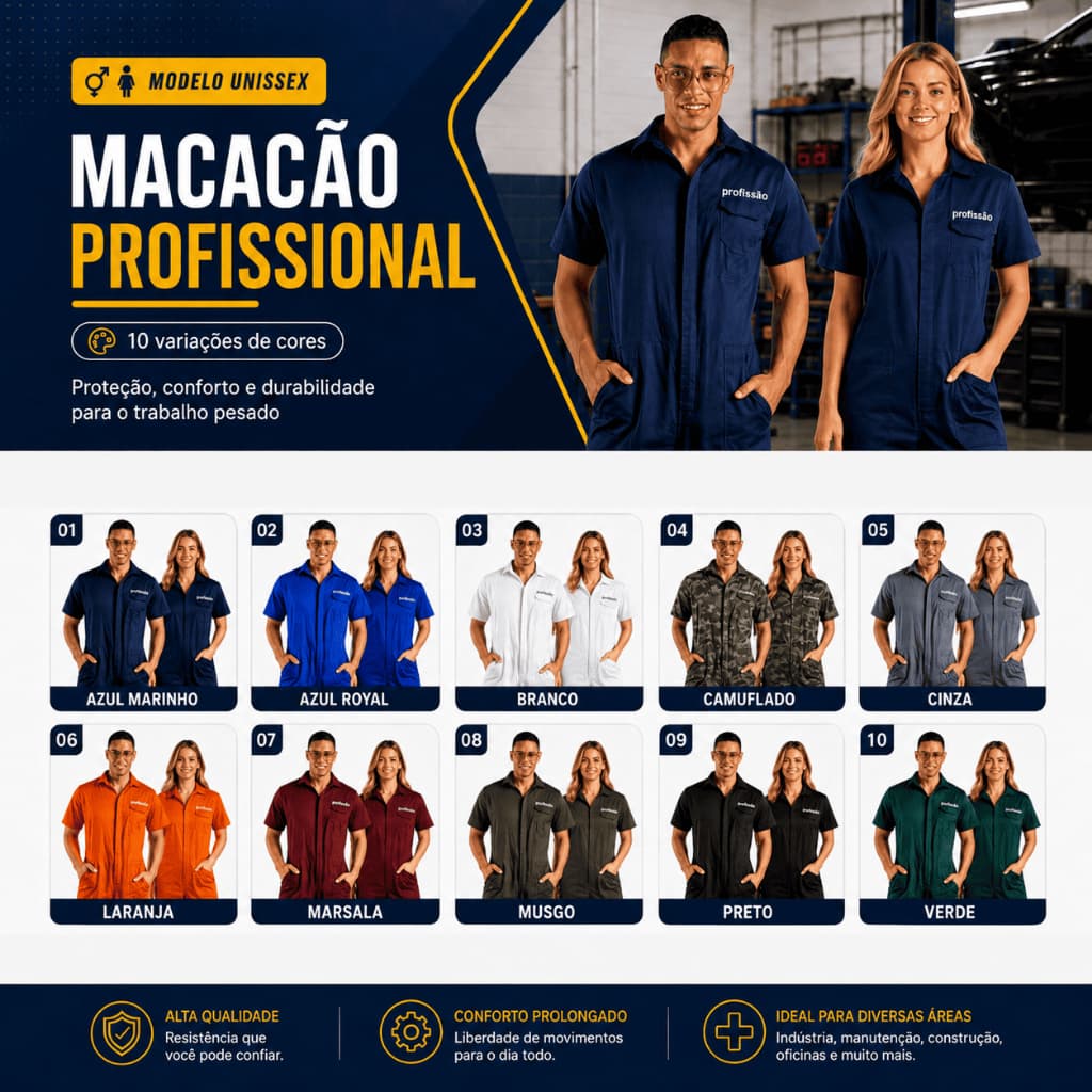 Macacão Manga Curta Brim Pesado