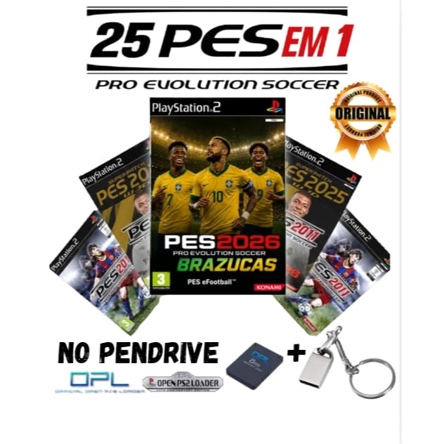 Pendrive >> Para PS2 Com 25 Jogos PES <<  Coleção ANTIGA E ATUAL 2026 + Clássicos OPL