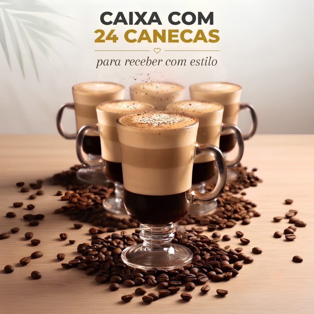 Kit 24 Caneca Cappuccino 230ml Em Vidro Xícara Irish Taça Sobremesa Café Nespresso Conjunto Para Restaurante Bar
