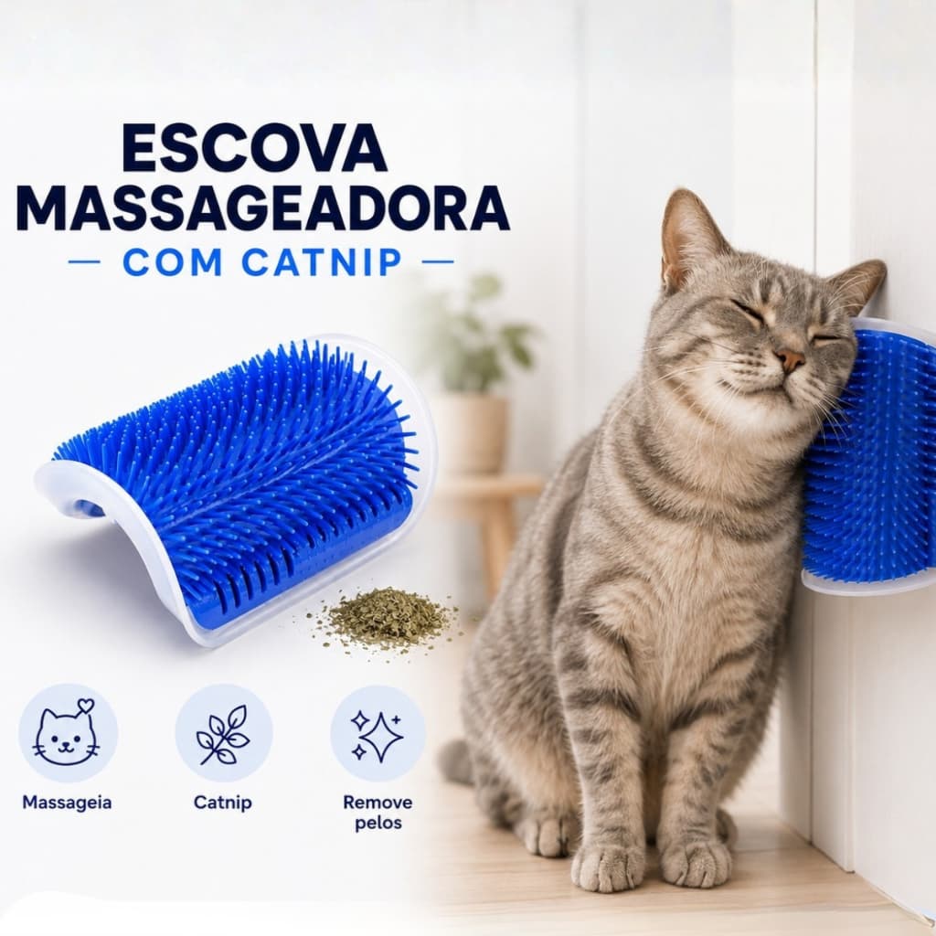 Escova Massageadora Para Gatos Com Catnip Coçador que Tira Pelos