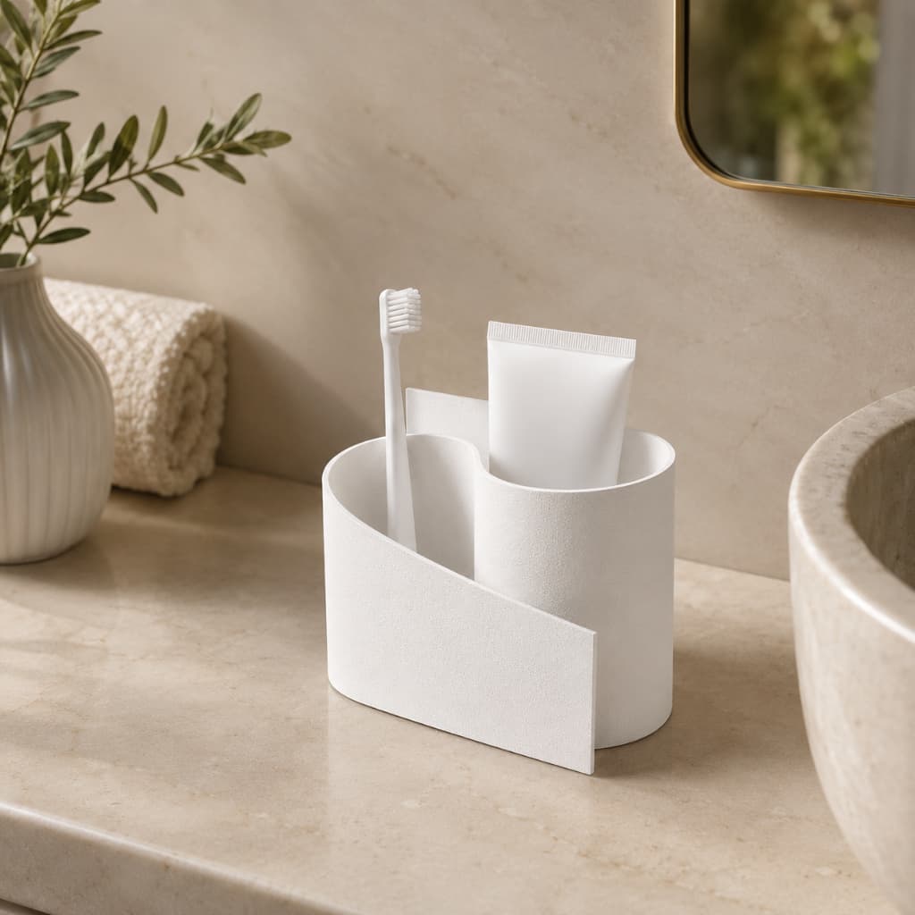 Organizador de Bancada para Banheiro Porta Escova Pasta de Dente Lavabo Branco Preto Tamanhos P e G Design Minimalista