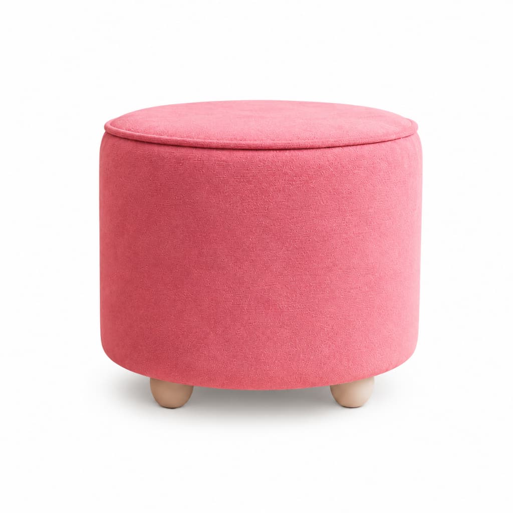 Puff Banqueta Redonda Rosa Estofada Decorativa para Quarto e Sala