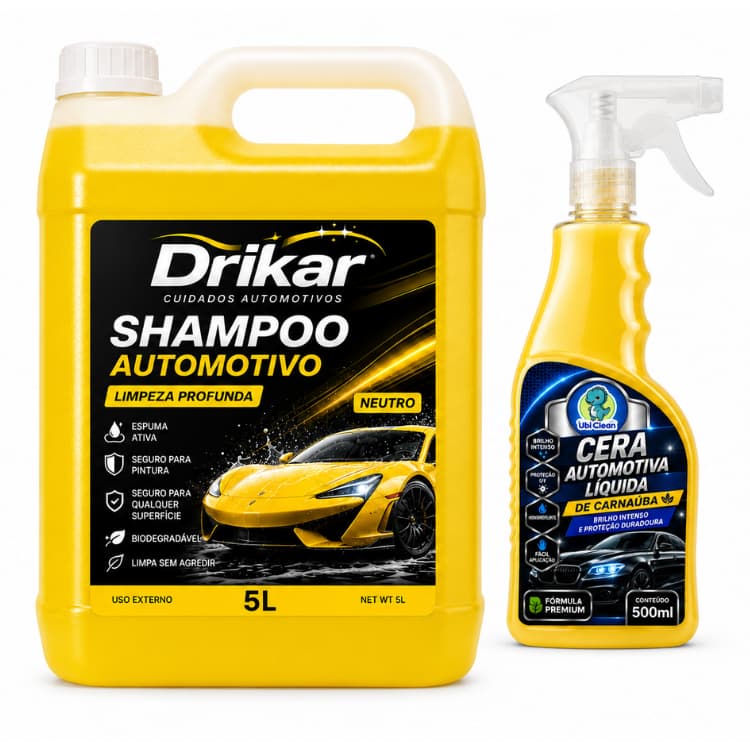 Shampoo Automotivo 5L e Cera Automotiva Limpeza e Lavagem Carros e Motos