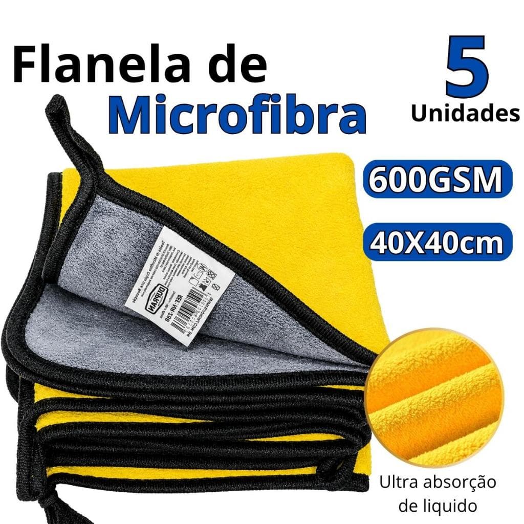 5 Flanela de Microfibra 40X40cm 600GSM Microfibra Dupla Face Pano Ideal para Superficies Delicadas