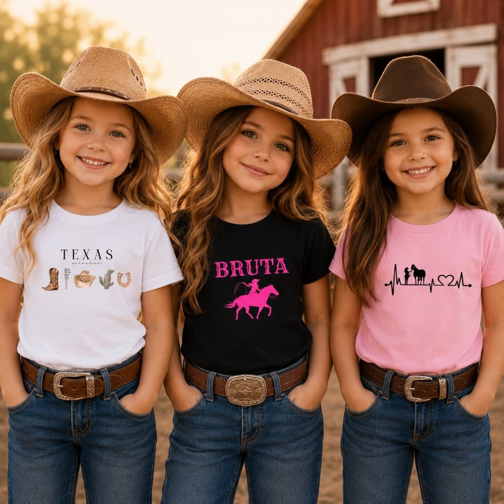 Kit Três Camisetas Infantil Moda Cowboy Bruta Cavalo
