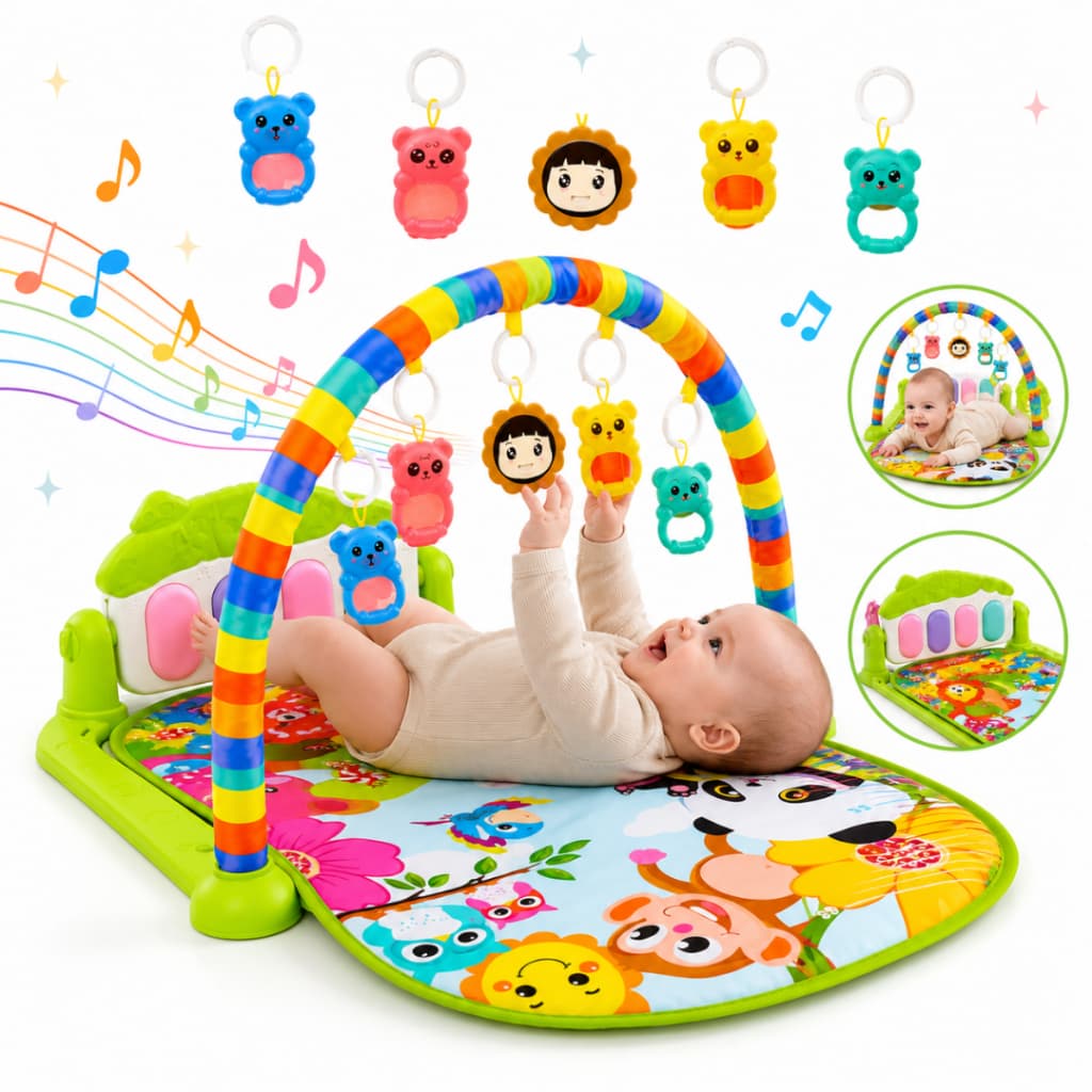Tapete Atividades Bebê Infantil Piano Musical Arco Brinquedos Pendurados Ginásio Educativo Estimulação Desenvolvimento
