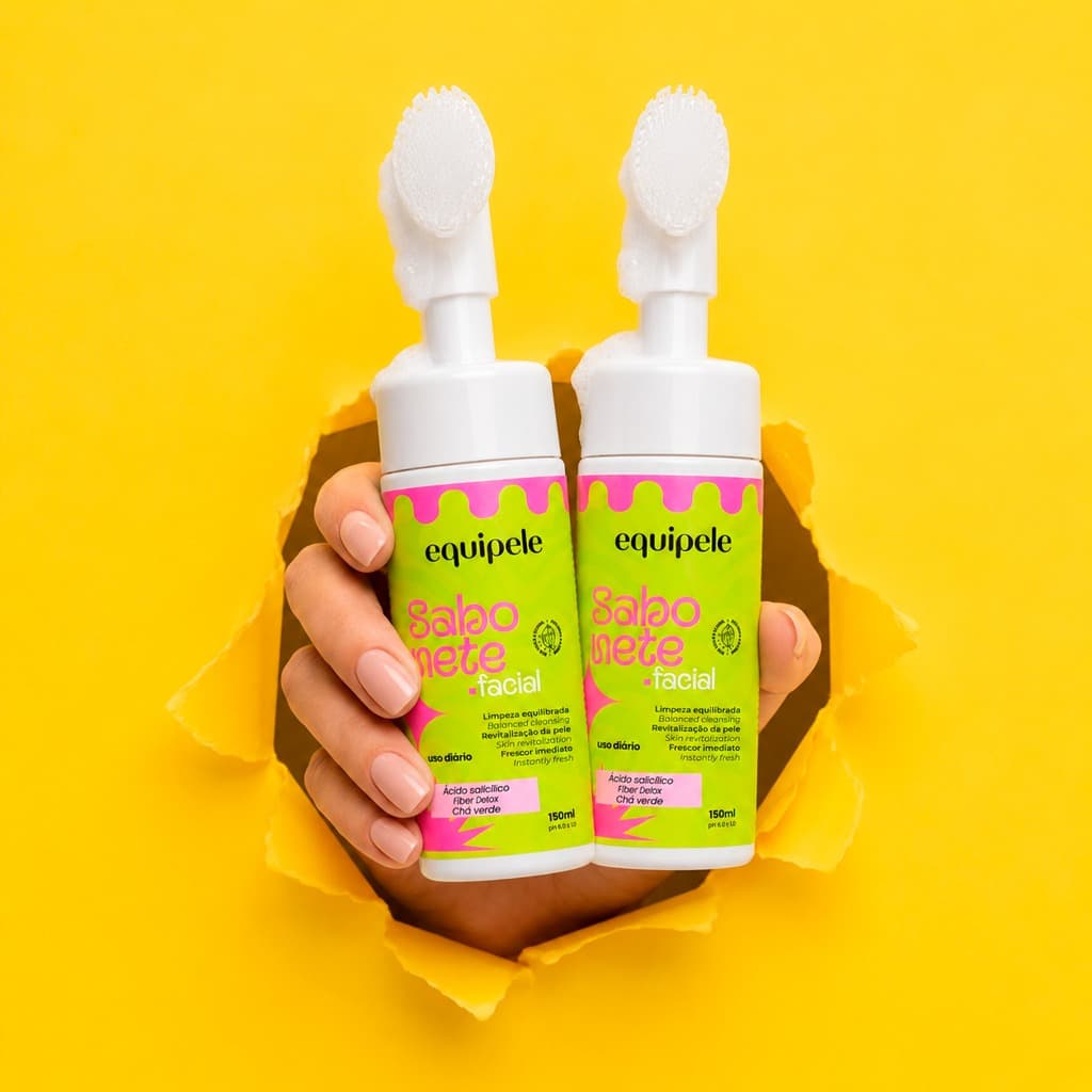 Kit 2 Sabonetes Faciais Equipele Espuma de Limpeza com Escova de Silicone Ácido Salicílico 150ml Antiacne Pele Oleosa