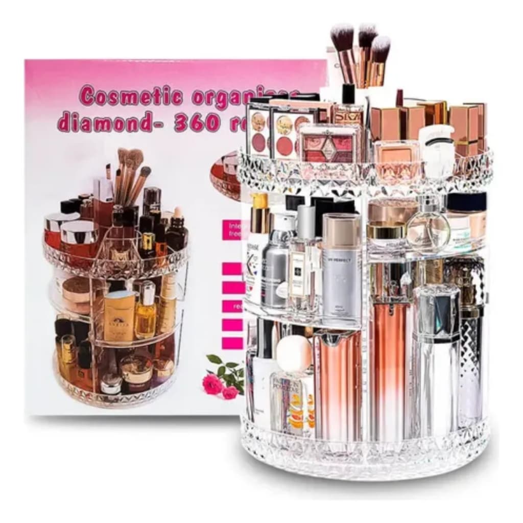 Organizador de Maquiagem Giratório 360 Acrílico 12 Divisórias Ajustável Porta Batom Skincare Luxo