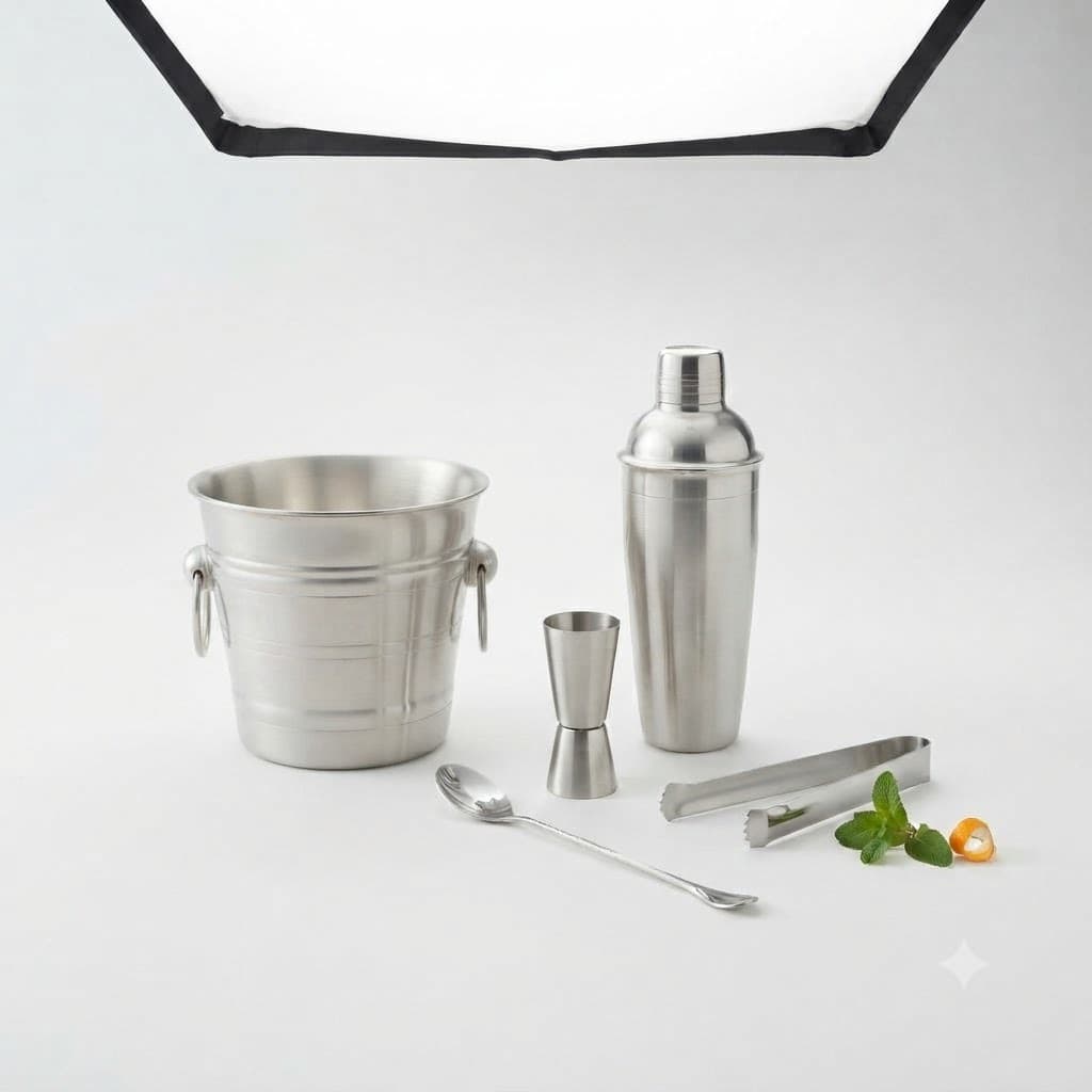 Kit Bartender Completo 5 Peças Coqueteleira Balde Inox - Dosador, Pegador e Colher