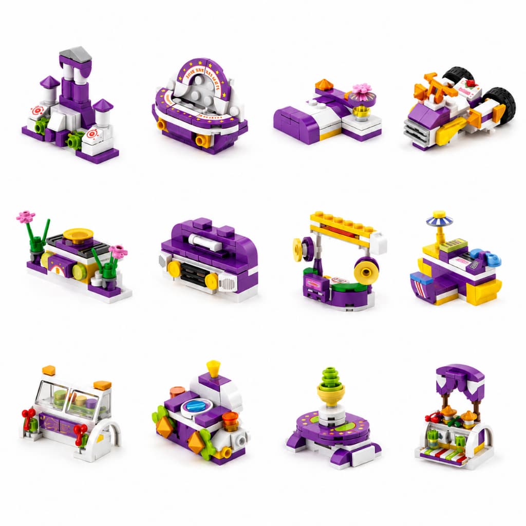 Blocos de Montar Inblox Super Divertido Infantil Brinquedo Educativo Colecionável Food Truck Frutas 2 em 1 Steam +3 anos