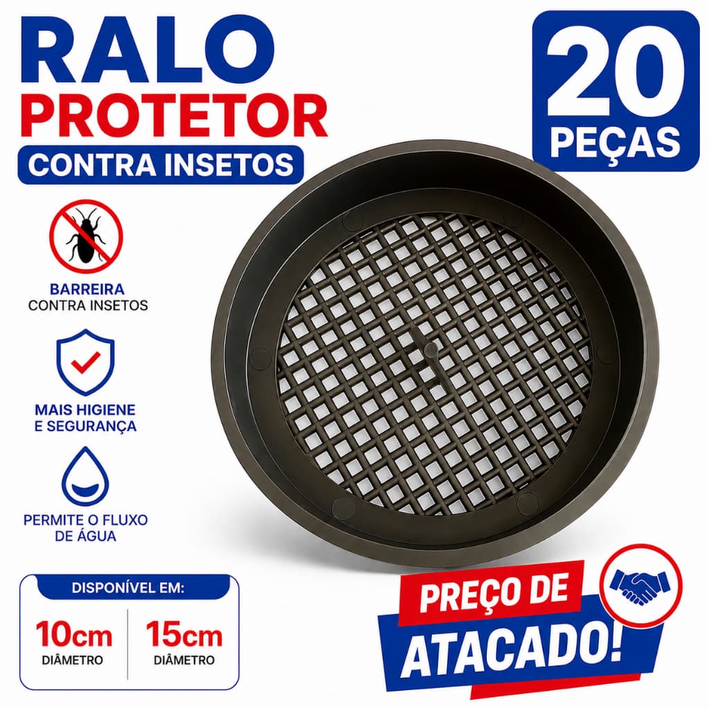 Kit 20 Telas de Ralo Protetor Contra Escorpião Barata Insetos de 10cm ou 15cm Preto Preço No Atacado