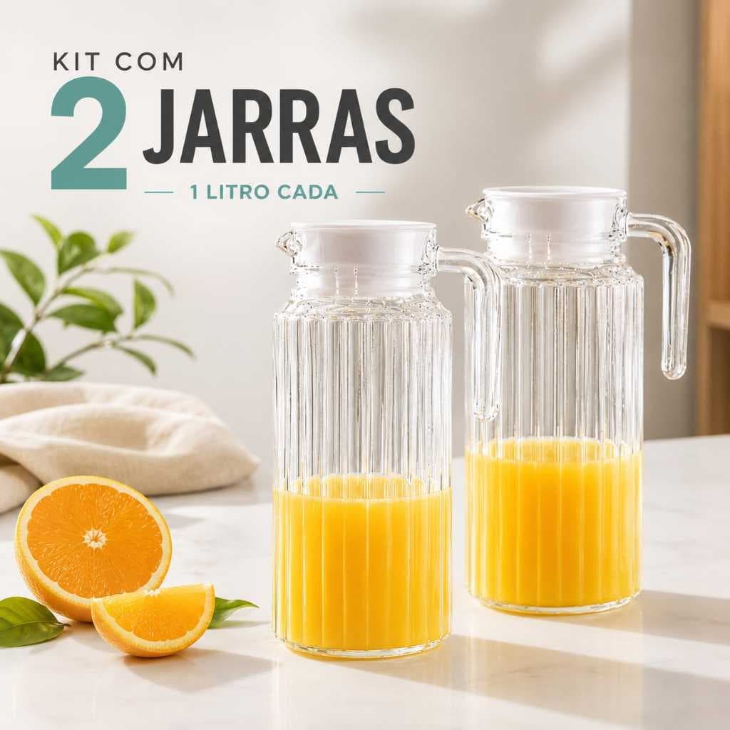 Kit Com 2 jarras De Vidro 1 Litro Alta Qualidade Livre De BpA  Para Sucos Aguas Jarras Vidro