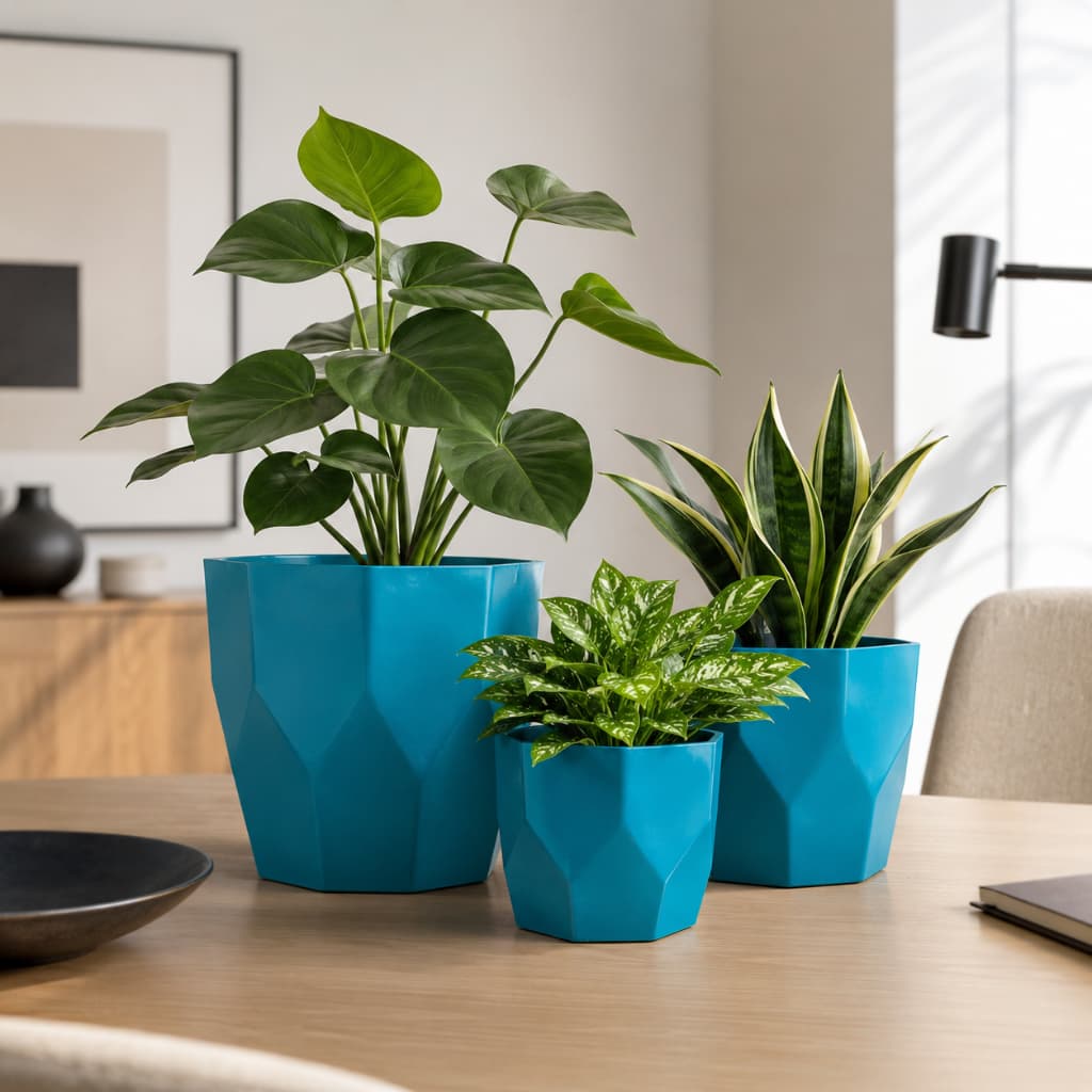 Kit 3 Vasos para Plantas Decorativo Cachepot Liso Facetado Suculentas, Cactos e Centros de Mesa