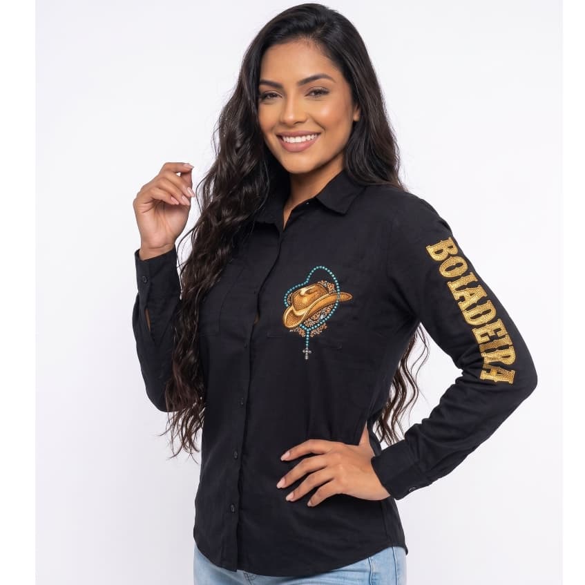 Camisa Country Feminina Manga Longa Boiadeira Estampa Toque Macio Blusa Feminina Rodeio Barretos Casual Festa De Peão